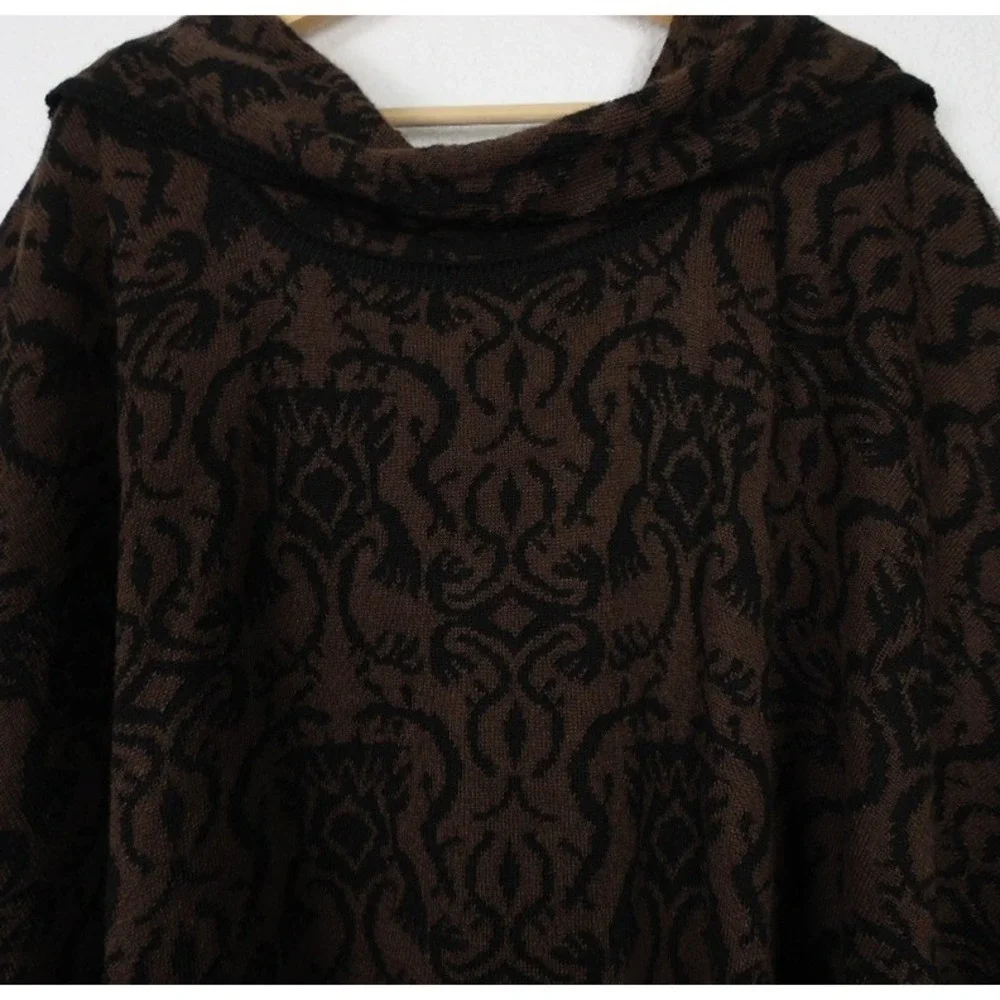 NOVICA Alpaca Ruana Button Front Poncho‎ Cloak Black Brown One Size Layering
